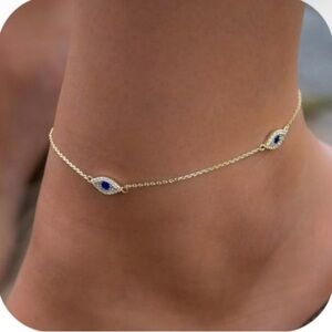 Anklet for Women Ankle Bracelet Eye Design 14K Gold Plated Beach Summer Jewelry